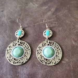 Gold tone with jade-like stones earrings